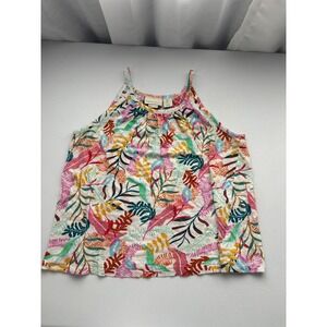 Cynthia Rowley Womens Large 100% Linen Tropical Leaf Print Halter Tank Top Multi